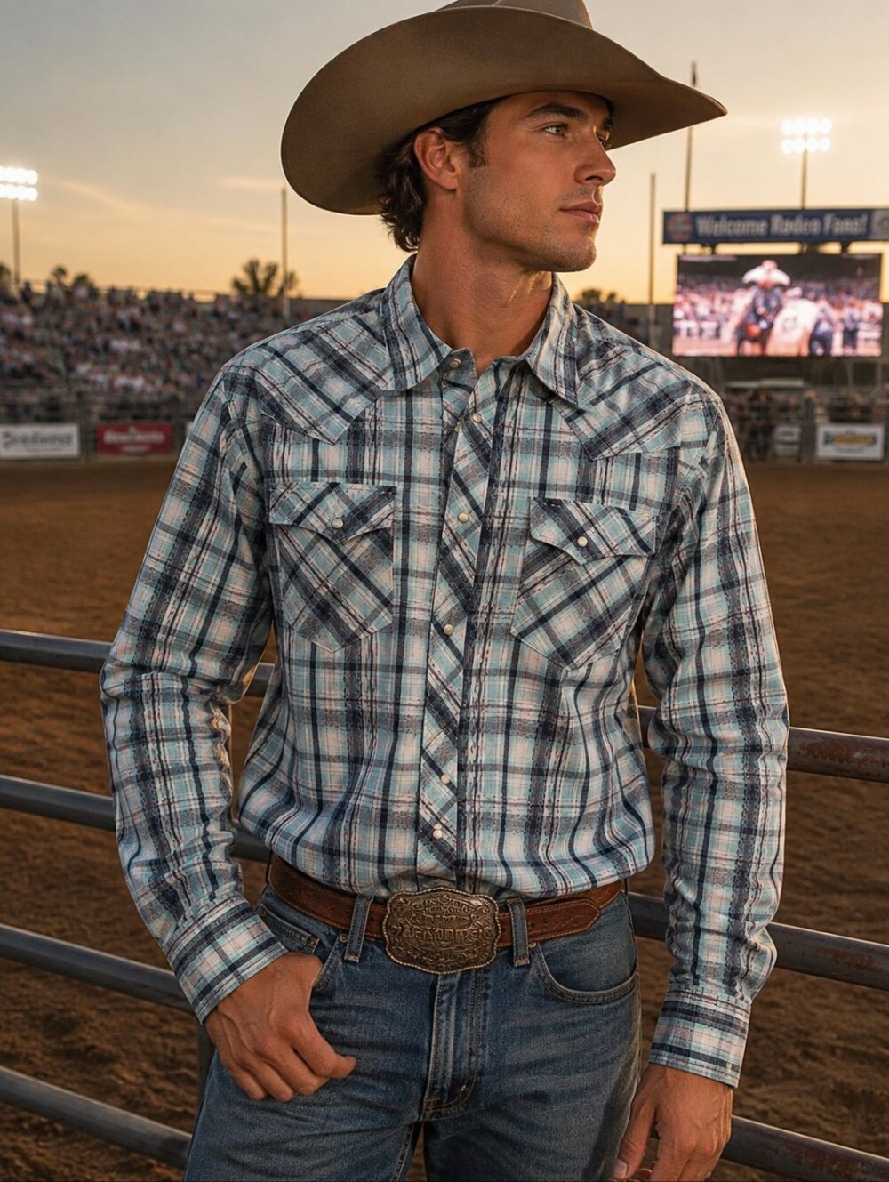 Wrangler Blue Plaid Snap-Up Long Sleeve Fall Shirt Western Size XXL